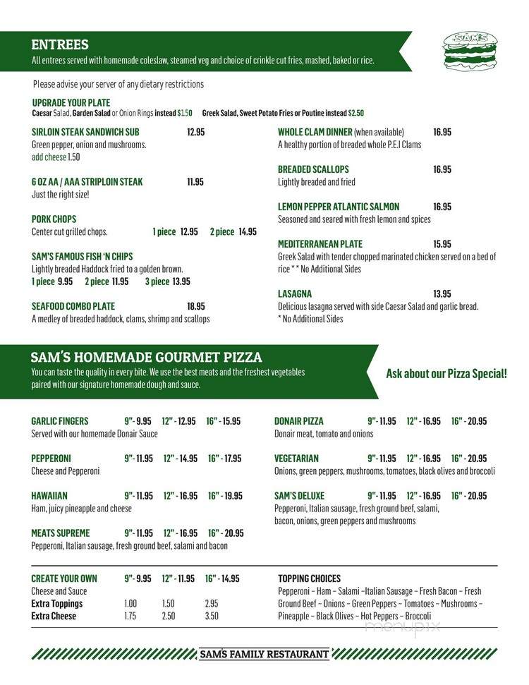 Sam's Family Restaurant - Rusticoville, PE menu_pic