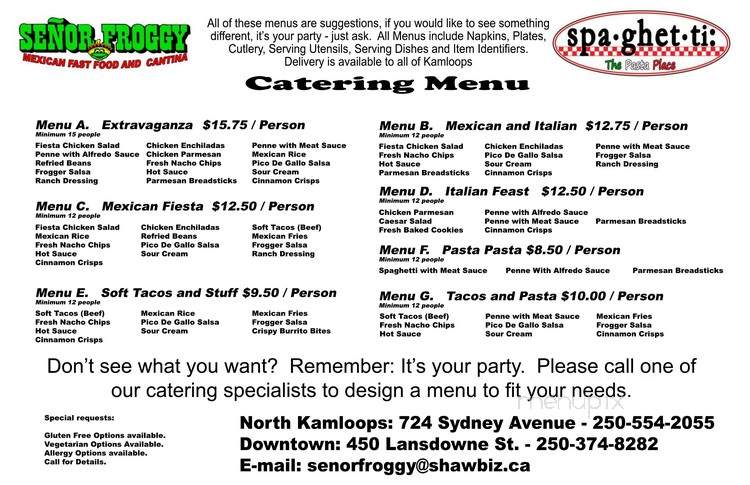 Senor Froggy - Kamloops, BC menu_pic