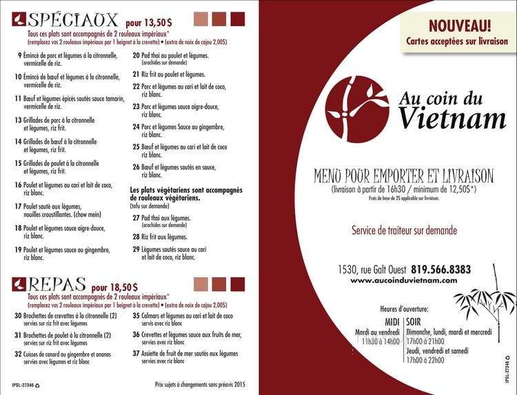 Restaurant Au Coin Du Vietnam - Sherbrooke, QC menu_pic