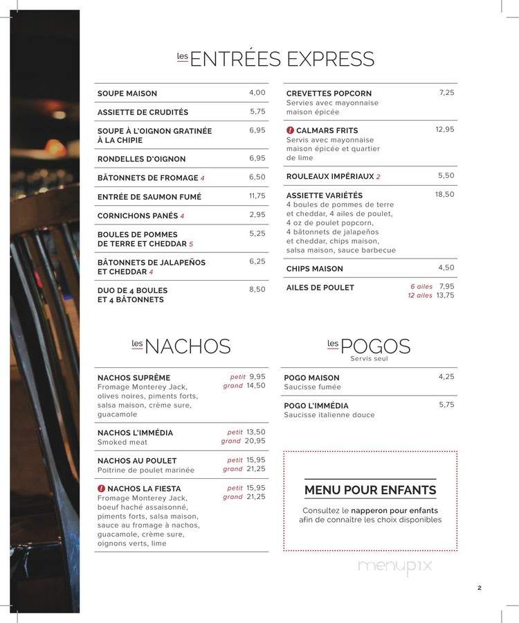 Restaurant L'Immedia - Quebec, QC menu_pic