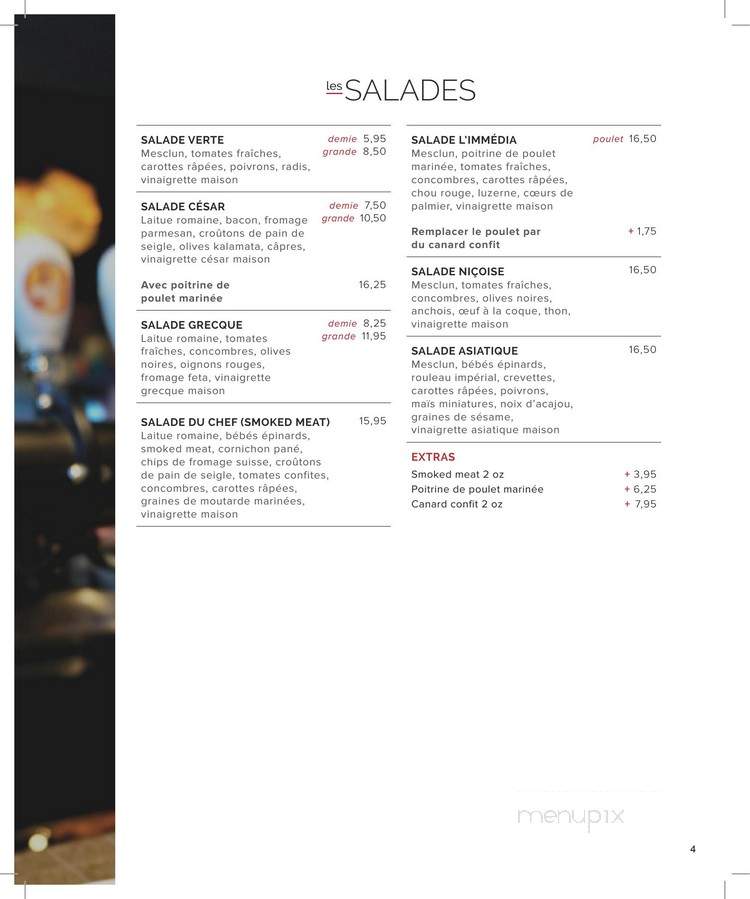 Restaurant L'Immedia - Quebec, QC menu_pic