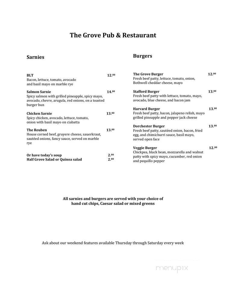 The Grove Pub and Restaurant - Winnipeg, MB menu_pic
