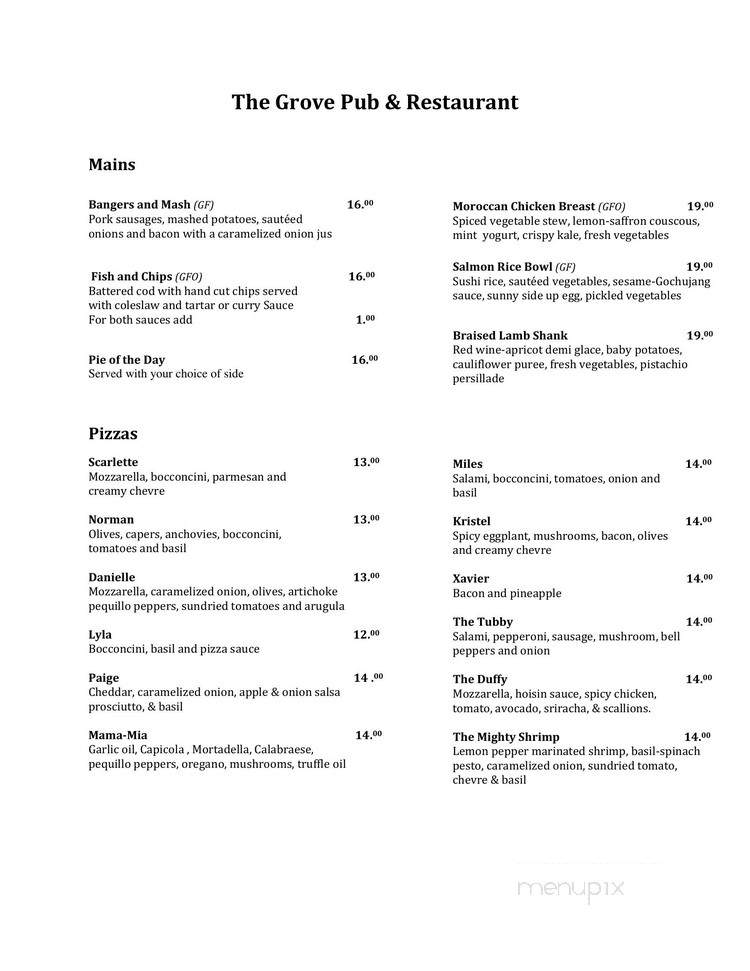 The Grove Pub and Restaurant - Winnipeg, MB menu_pic