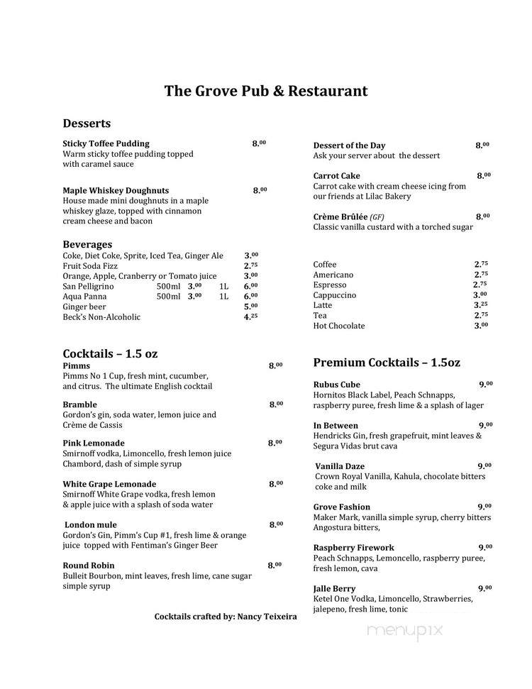 The Grove Pub and Restaurant - Winnipeg, MB menu_pic