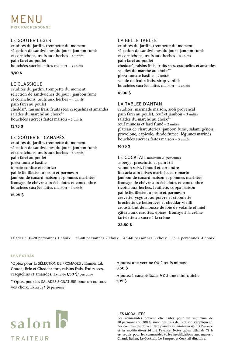 Salon b Traiteur - Montreal, QC menu_pic