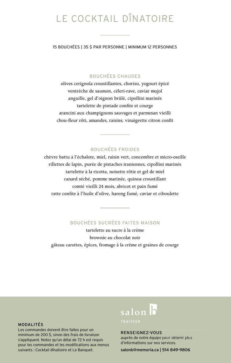 Salon b Traiteur - Montreal, QC menu_pic