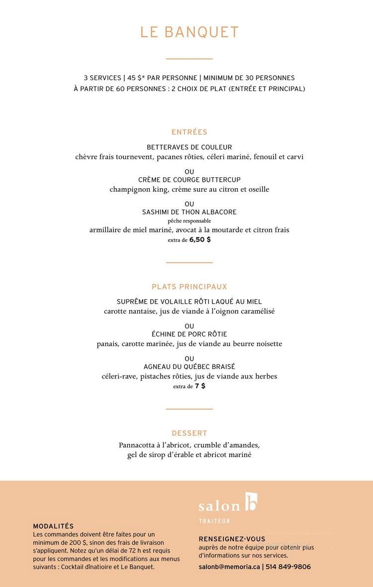 Salon b Traiteur - Montreal, QC menu_pic