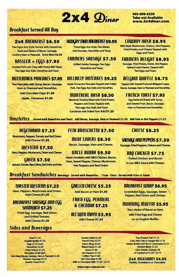 2x4 Diner - Niagara, ON menu_pic
