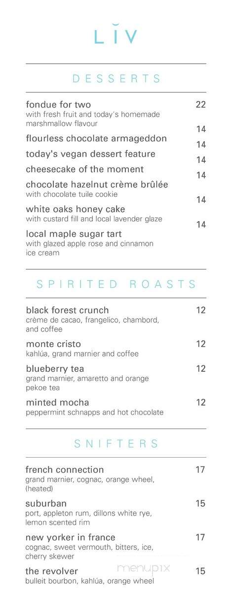 Liv - Niagara-on-the-Lake, ON menu_pic