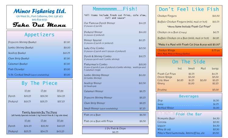 Minor Fish & Chips - Port Colborne, ON menu_pic