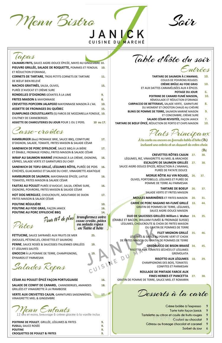 Resto Janick Cuisine Du Marche - Beloeil, QC menu_pic