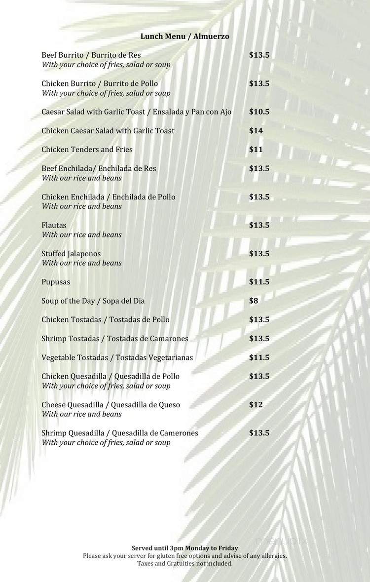 Las Palmeras Mexican Restaurant - Red Deer, AB menu_pic