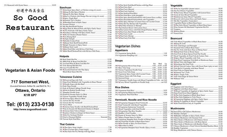 So Good Restaurant Inc - Ottawa, ON menu_pic