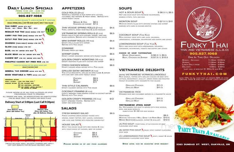 Funky Thai 2 Go - Oakville, ON menu_pic