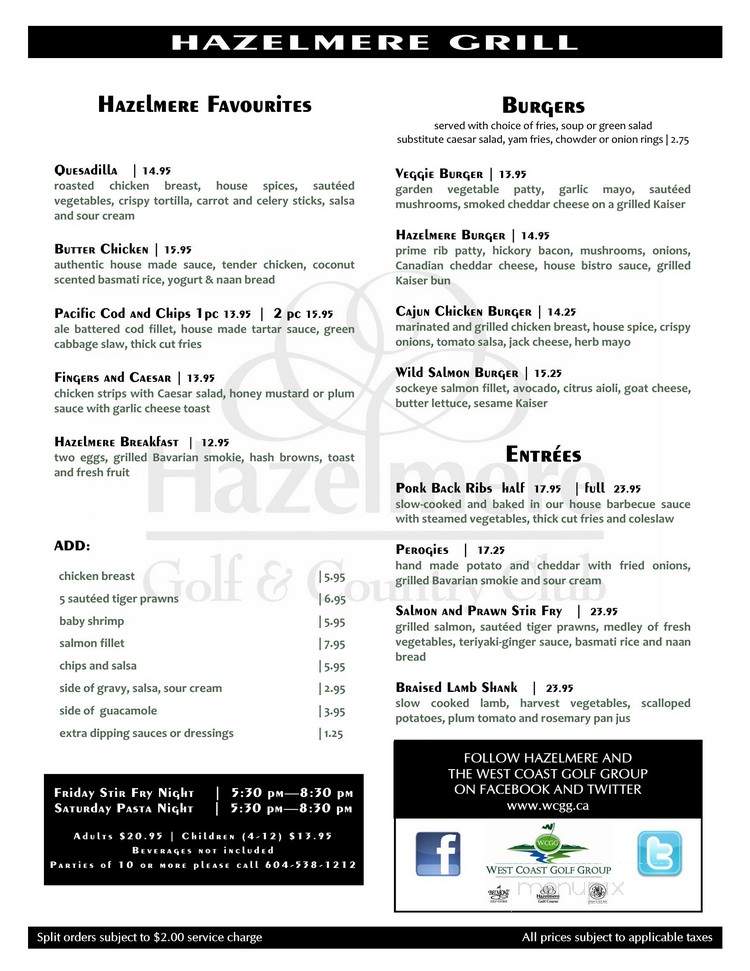 Hazelmere Golf & Tennis Club - Surrey, BC menu_pic