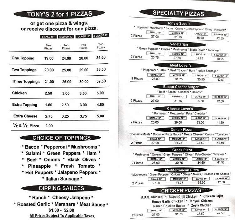 Tony's Pizza & Ribs - Wainwright, AB