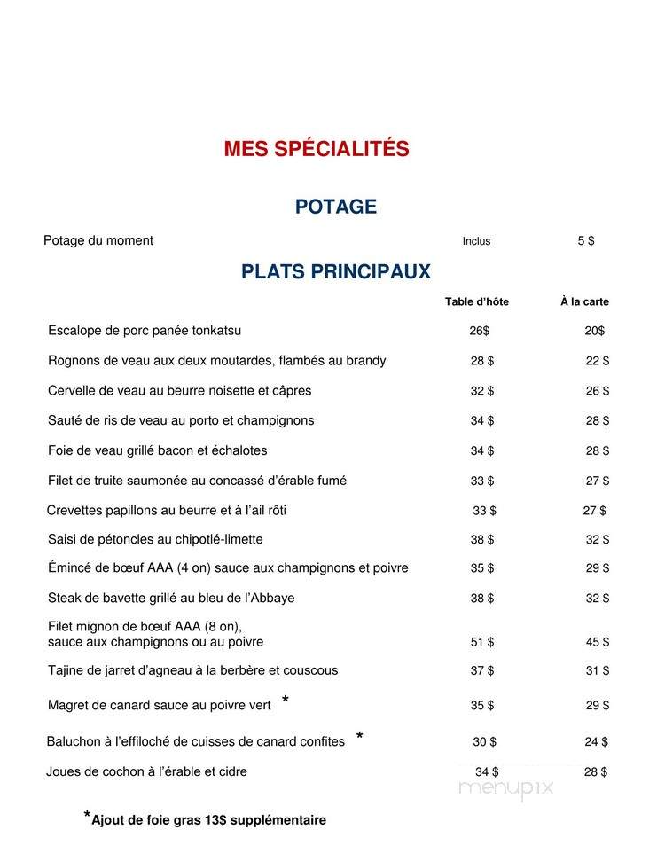 Resto La Causerie - Orford, QC menu_pic