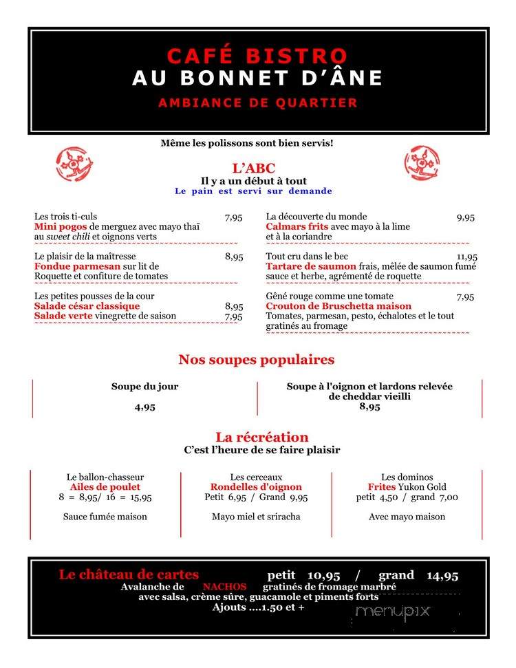 Restaurant Au Bonnet d'ane Myrand - Quebec, QC menu_pic