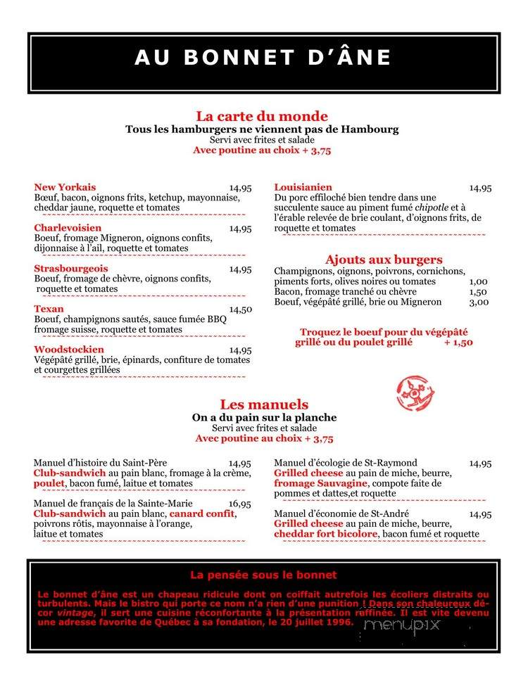 Restaurant Au Bonnet d'ane Myrand - Quebec, QC menu_pic