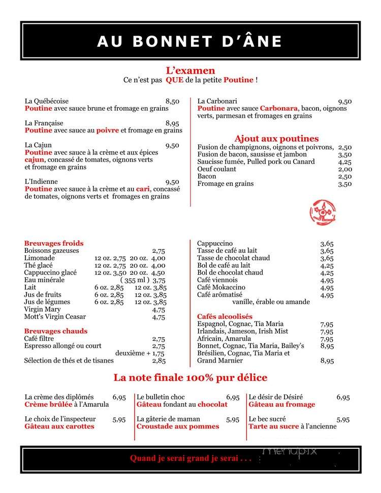 Restaurant Au Bonnet d'ane Myrand - Quebec, QC menu_pic