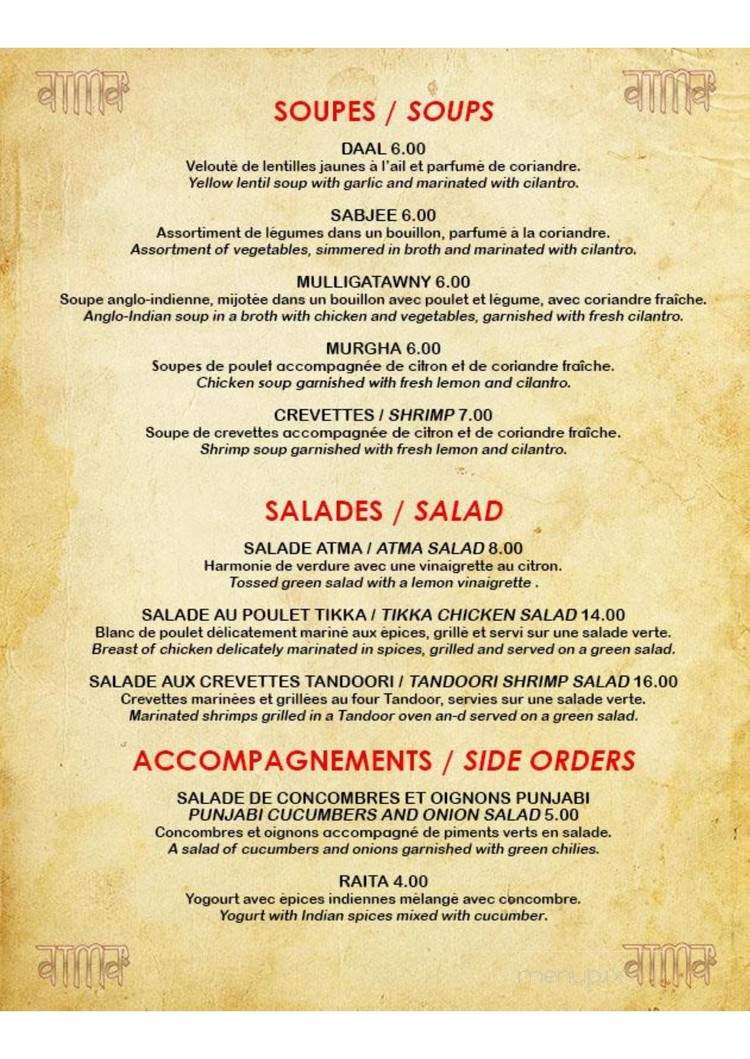 Restaurant Atma - Montreal, QC menu_pic