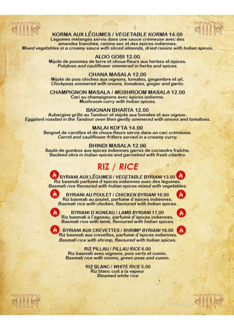Restaurant Atma - Montreal, QC menu_pic