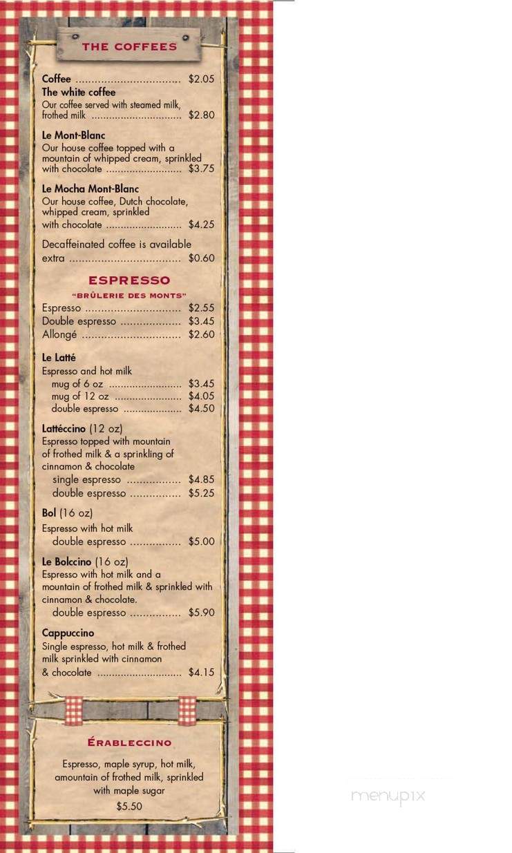 Restaurant Au Petit Poucet - Val-David, QC menu_pic