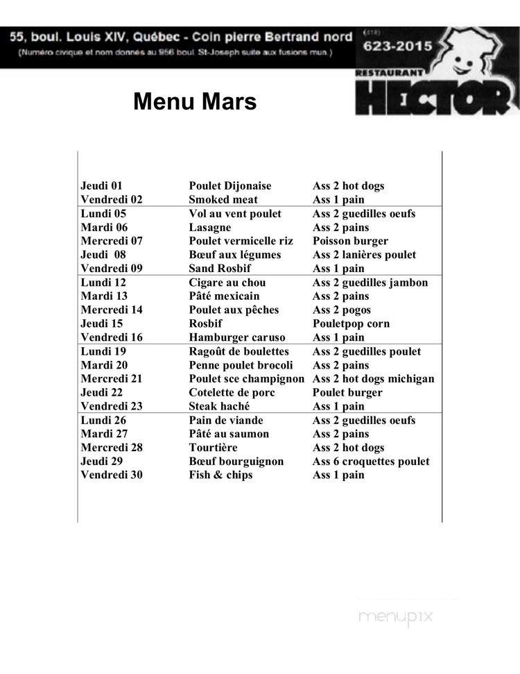 Restaurant Hector - Quebec, QC menu_pic