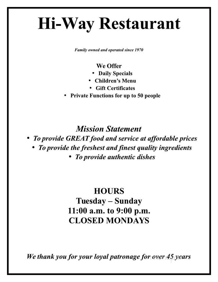 Hi-Way Restaurant - Simcoe, ON menu_pic