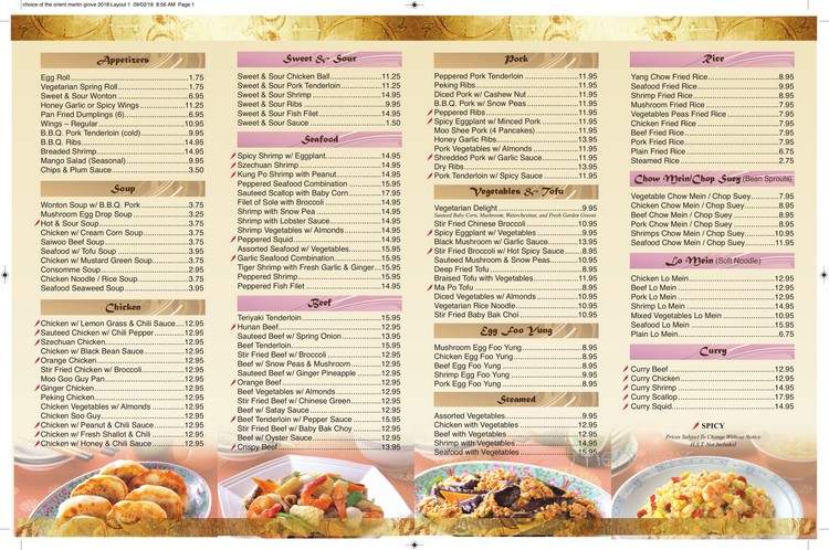 Choice Of The Orient Chinese Restaurant - Vaughan, ON menu_pic