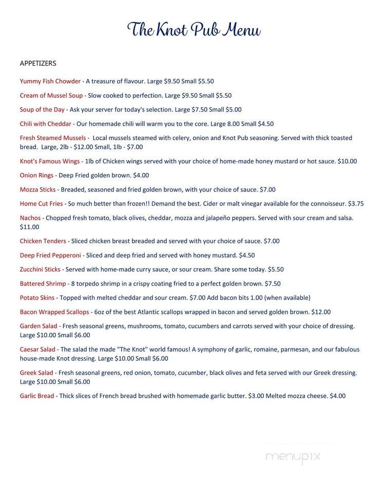 Knot Pub - Lunenburg, NS menu_pic