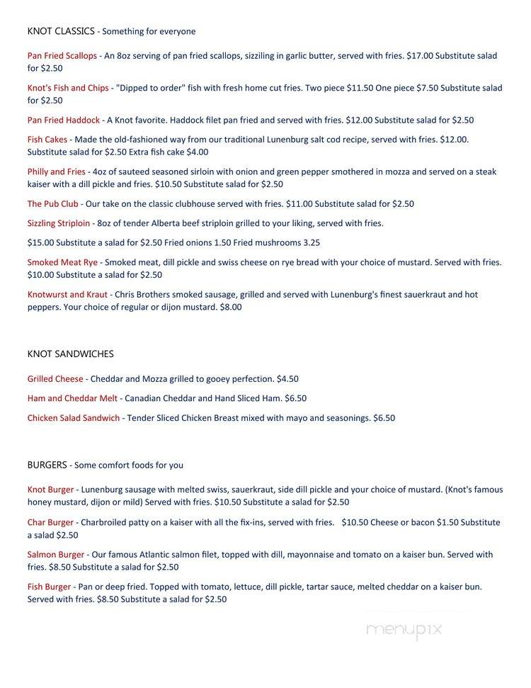Knot Pub - Lunenburg, NS menu_pic