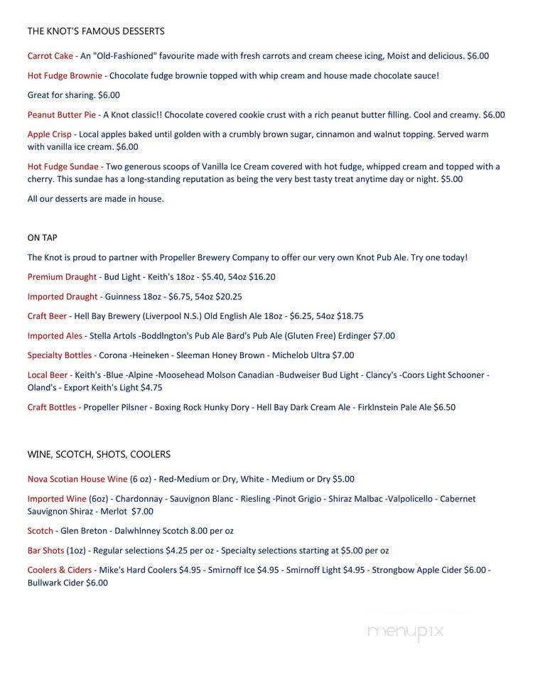Knot Pub - Lunenburg, NS menu_pic