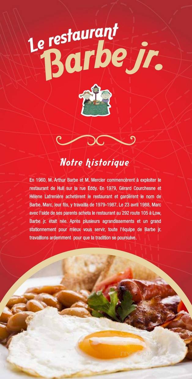 Restaurant Barbe Jr - Low, QC menu_pic