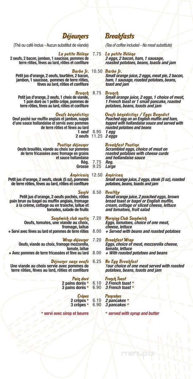 Restaurant Barbe Jr - Low, QC menu_pic