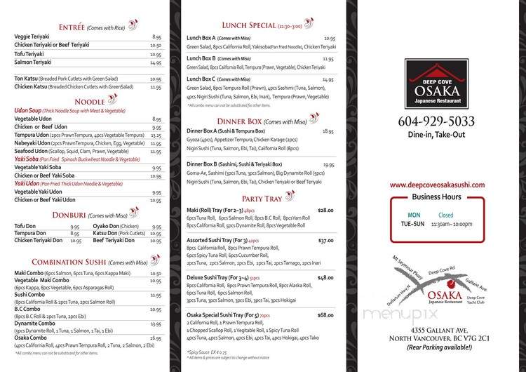 Deep Cove Osaka Sushi - North Vancouver District, BC menu_pic