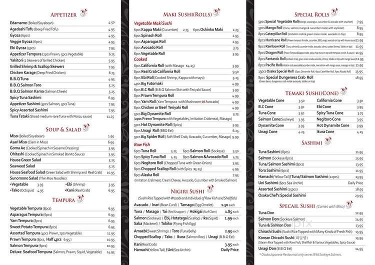 Deep Cove Osaka Sushi - North Vancouver District, BC menu_pic