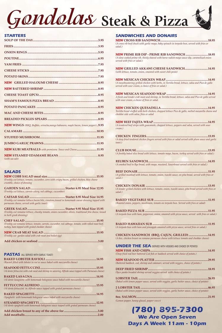Gondola's Steak & Pizza - Lamont, AB menu_pic