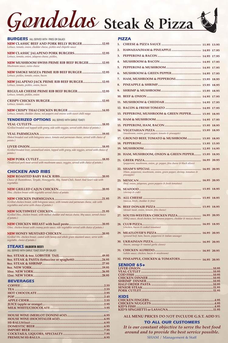 Gondola's Steak & Pizza - Lamont, AB menu_pic