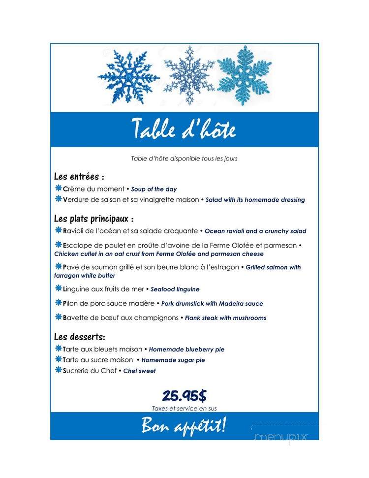 Restaurant L'Oasis - Saint-Felicien, QC menu_pic