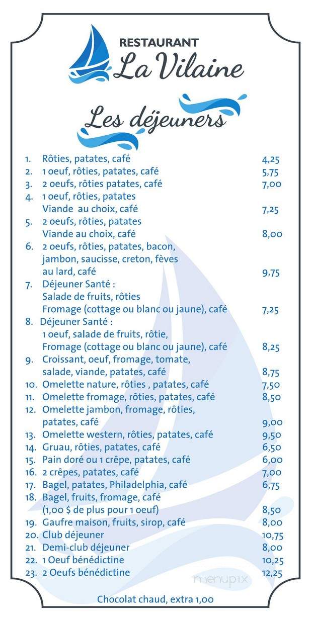 Restaurant La Vilaine - Jonquiere, QC menu_pic