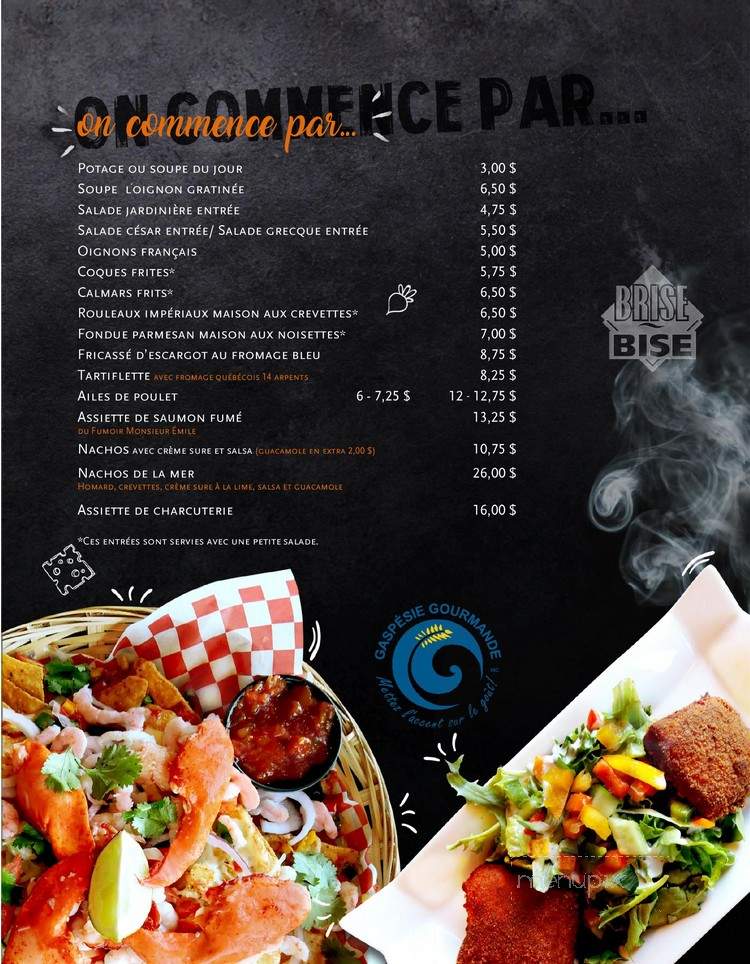 Restaurant Brise Bise - Gaspe, QC menu_pic