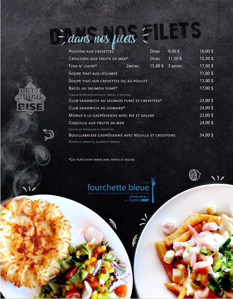 Restaurant Brise Bise - Gaspe, QC menu_pic