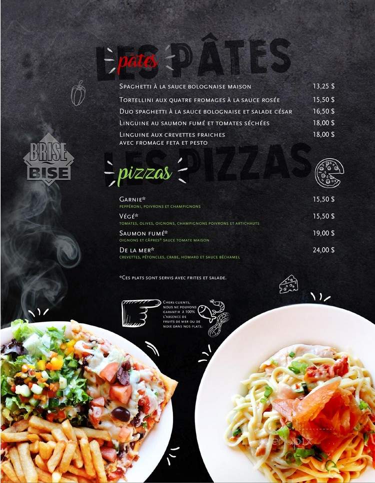 Restaurant Brise Bise - Gaspe, QC menu_pic