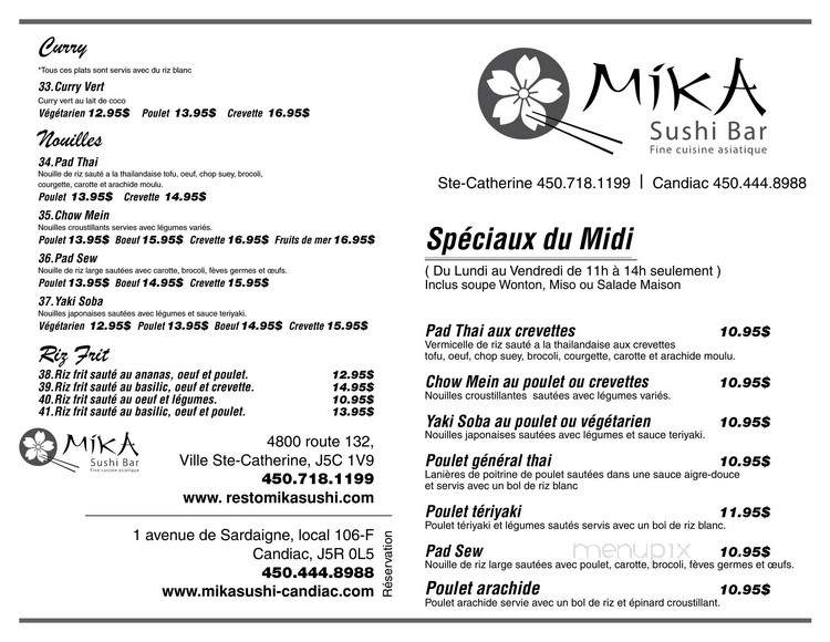 Restaurant Mika Sushi Inc - Sainte-Catherine, QC menu_pic