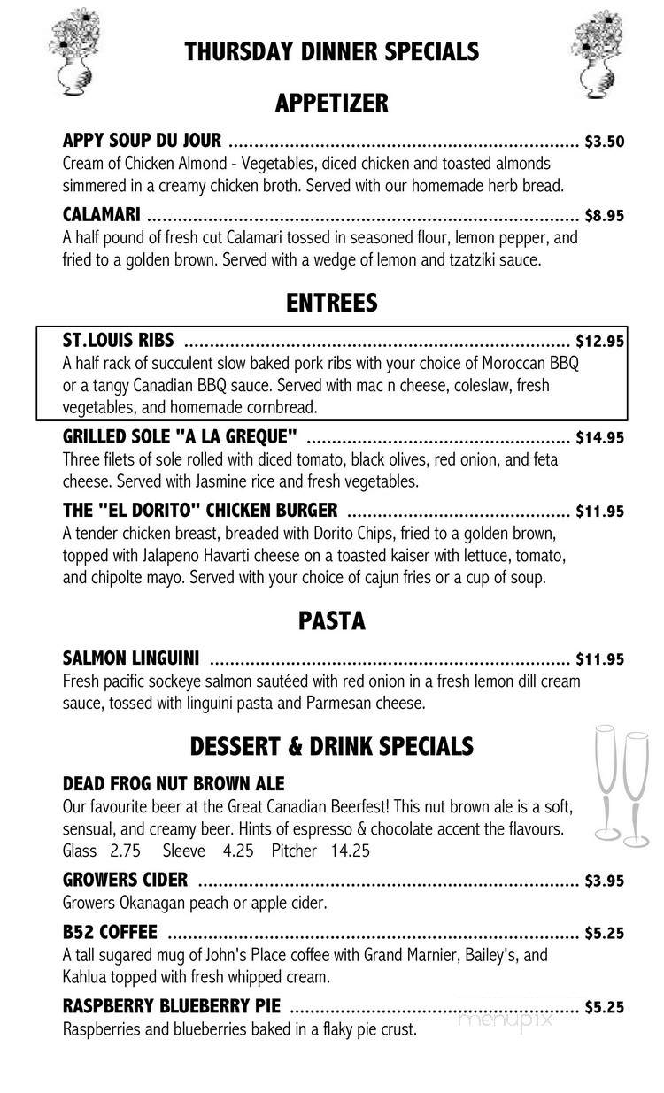 John's Place Restaurant - Victoria, BC menu_pic