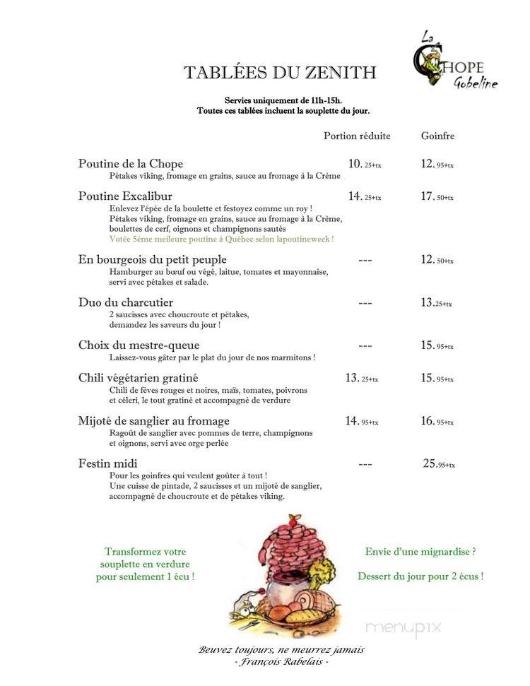 La Chope Gobeline - Quebec City, QC menu_pic