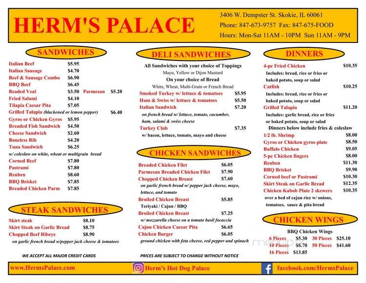 Herm's Hot Dog Palace - Skokie, IL menu_pic