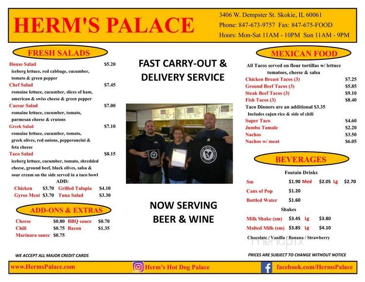 Herm's Hot Dog Palace - Skokie, IL menu_pic