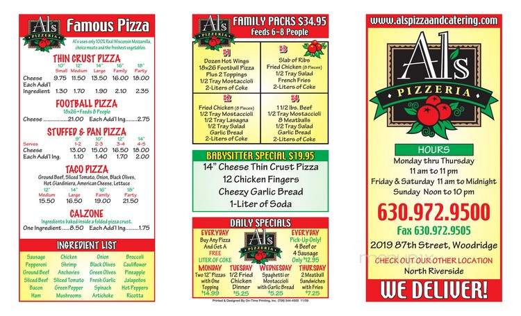 Al's Pizzaria - Woodridge, IL menu_pic